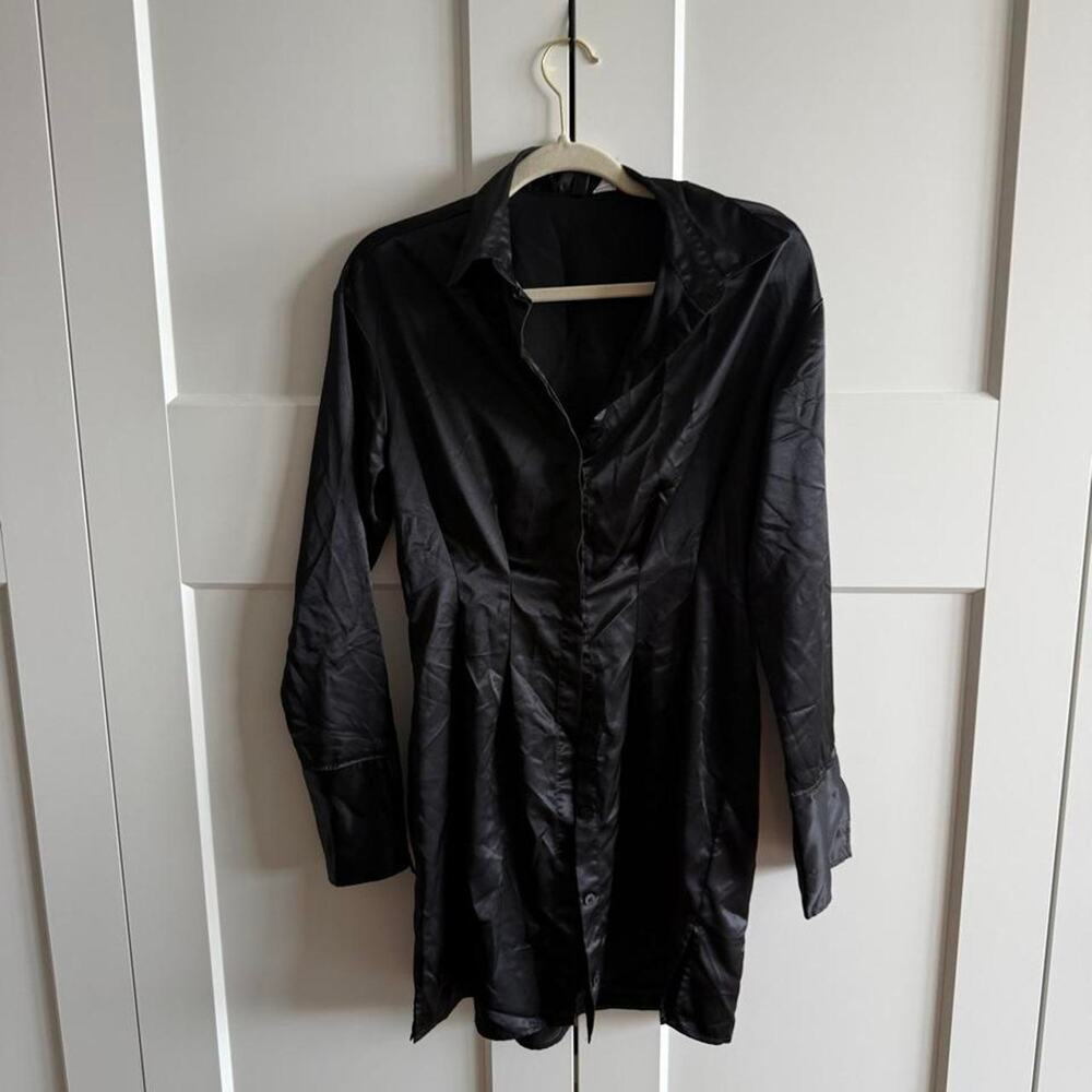 H&M Black Satin Mini Shirt Dress